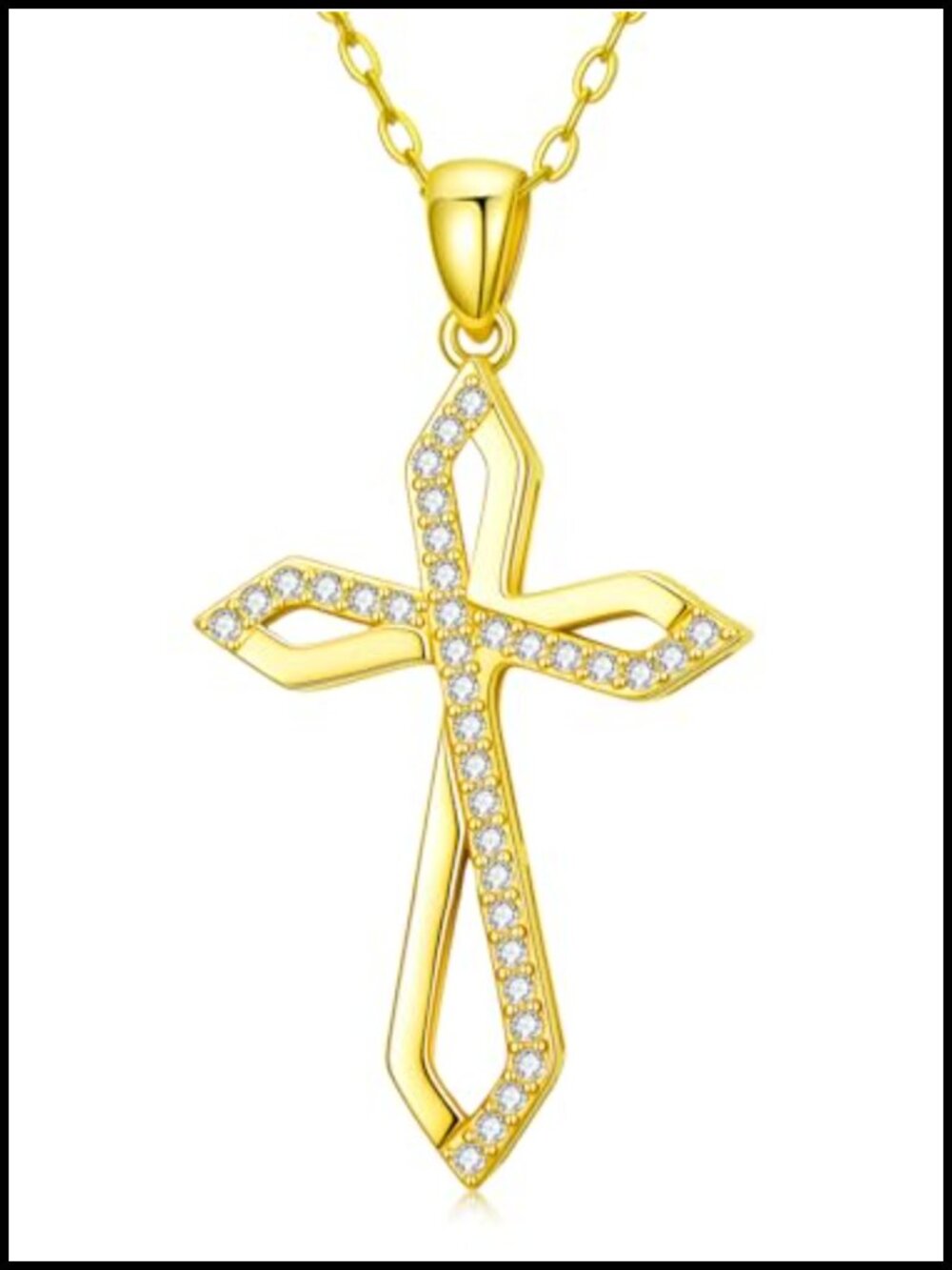 14k Gold Plated Cubic Zirconia Cross Pendant Necklace Religious Gift